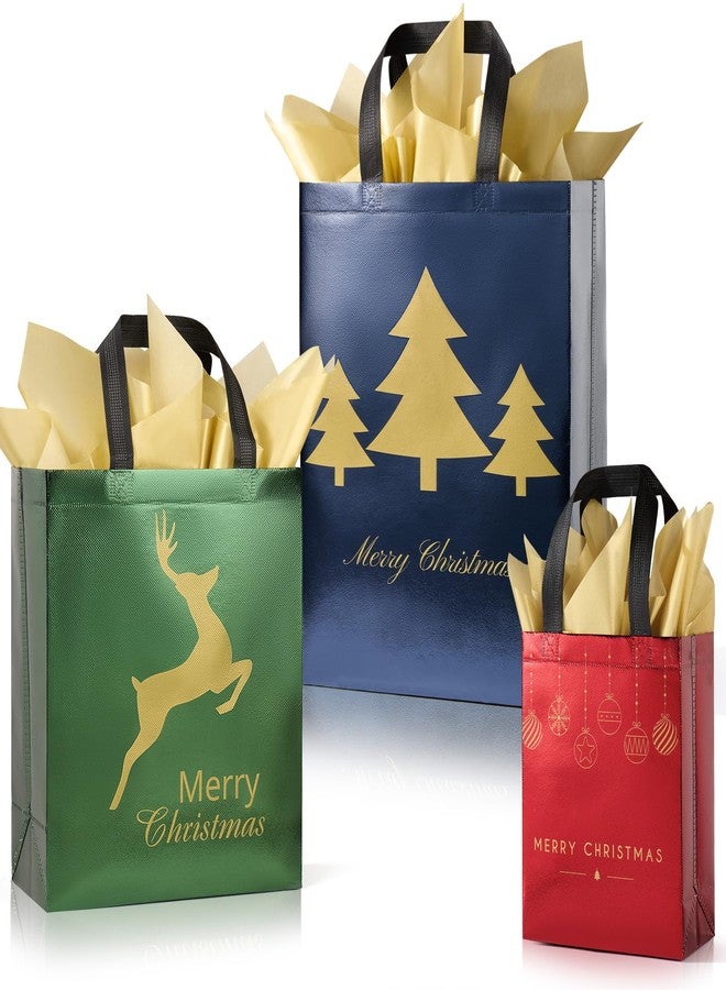 YANGTE 12 Pack Christmas Gift Bags Assorted Sizes With Tissue Paper(4 Extra Large 16", 4 Large 12", 4 Medium 9"), Reusable Red & Green & Blue Unique Designs Christmas Bags with Handle for Xmas - Image 1
